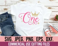 1st Birthday Girl SVG - One Princess Crown First Birthday Product Image 3