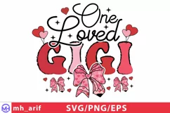 One Loved Gigi Valentine Pencil Coquette Bow SVG PNG Product Image 1
