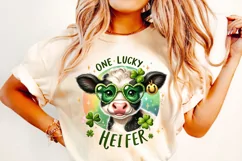 One Luck Heifer PNG, St Patrick's Day Cute Cow PNG, Lucky Product Image 1
