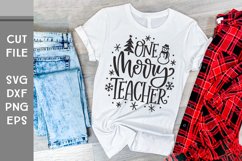 One Merry Teacher, Hand Lettered Christmas Teacher Gift SVG Product Image 2