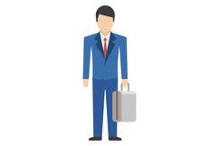 Man in blue suit. Businessman with briefcase standing Product Image 1