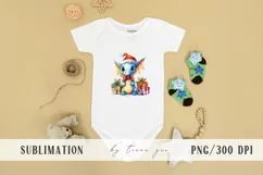 Cute Christmas blue dragon with gift box clipart- 1 png Product Image 4