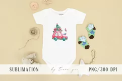 Watercolor Christmas car with gift boxes sublimation Product Image 3
