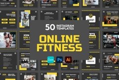 Online Fitness Yellow Instagram Templates | CANVA-PS-AI Product Image 1