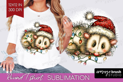 Opossum Tangled In Christmas Lights Round Tshirt Background Product Image 1