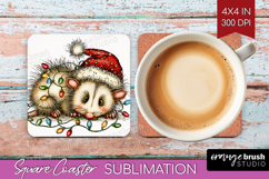 Opossum Tangled In Christmas Lights Square Coaster Funny PNG Product Image 1