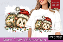 Opossum Tangled In Christmas Lights Square Tshirt Background Product Image 1