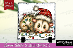 Opossum Tangled In Christmas Lights Slate PNG Funny Xmas Product Image 1