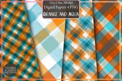 Orange and Aqua Blue Plaid Patterns Product Image 1