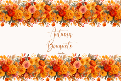Watercolor Floral Clipart -Autumn flowers seamless border Product Image 1