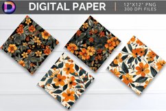Orange Botanical Flowers Digital Paper Product Image 1