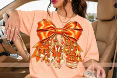 Orange Graduation Bow PNG with Cap Diploma Charms, Senior Product Image 2