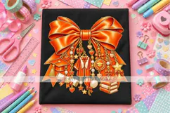 Orange Graduation Bow PNG with Cap Diploma Charms, Senior Product Image 1