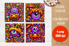 Halloween coaster, neon cute monster square coaster Product Image 1