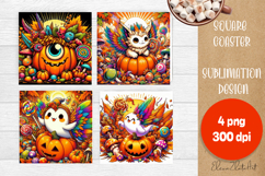Halloween coaster, neon cute monster square coaster Product Image 1