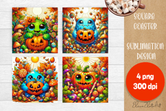 Halloween coaster, neon cute monster square coaster Product Image 1