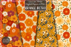 Orange Retro Flowers Digital Papers Product Image 1