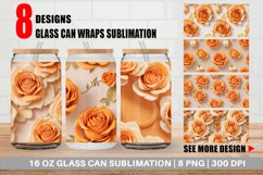 Glass Can Wraps 3D Orange Roses Product Image 1