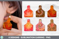 Bundle of six Orange tie dye cattle ear tag earrings sublimation designs