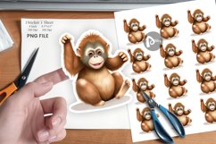 Watercolor Sticker Orangutan Wildlife Product Image 1