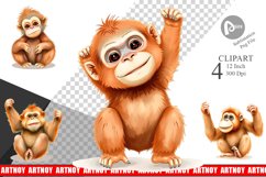 Watercolor Clipart Orangutan Wildlife Product Image 1