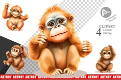Watercolor Clipart Orangutan Wildlife Product Image 1