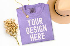 Comfort Colors C1717 Orchid Shirt Mockup, Flat Lay Mockup Product Image 1