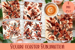 Cute tropical flowers Square Coaster Sublimation Design Product Image 1