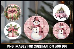 Christmas Snowman, Gift Round Ornaments I Pink Christmas Product Image 1