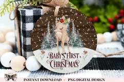 Pretty Woodland Deer Baby's 1st Christmas Round Sublimation Product Image 1