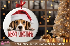 Merry Christmas Beagle png, Peeking Beagle puppy sublimation Product Image 1
