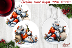 Christmas round coaster Humor ornament Funny polar bear PNG Product Image 1