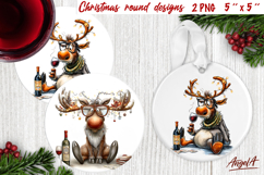 Christmas round wine coaster Humor ornament Funny reindeer Product Image 1