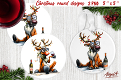 Christmas round wine coaster Funny reindeer Humor ornament Product Image 1