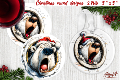 Christmas round coaster Humor ornament Polar bear head PNG Product Image 1