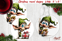 Christmas round coaster Humor ornament Peeping elf face PNG Product Image 1