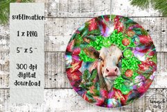 Christmas watercolor cow &amp; Poinsettia ORNAMENT SUBLIMATION Product Image 1