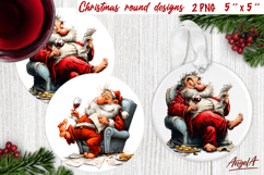Christmas round coaster Santa drinking wine Humor adult PNG Product Image 1