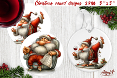 Christmas round coaster Santa drinking wine Humor adult PNG Product Image 1