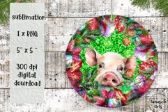 Christmas piglet &amp; Poinsettia ORNAMENT SUBLIMATION PNG Product Image 1