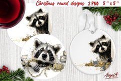 Christmas round coaster Cute Animal ornament Peeping raccoon Product Image 1