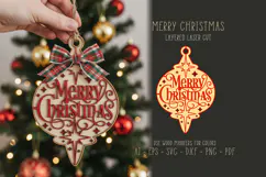 Merry Christmas Sparkles Laser Cut Ornament SVG Product Image 1