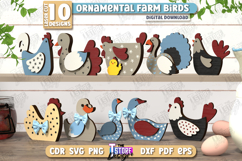 Ornamental Farm Birds Shelf Sitters Laser Cut, Farmhouse SVG Product Image 1