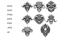8 Ornamental horned skull tribal tattoo design Product Image 1