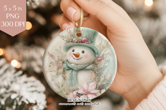 Pink Poinsettia Snowman Sublimation PNG Product Image 1