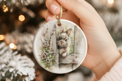 Woodland Bunny Floral Ornament Sublimation Product Image 1