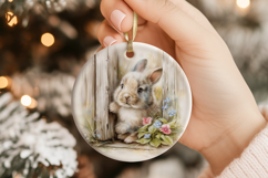Rustic Woodland Bunny Ornament Sublimation Product Image 1