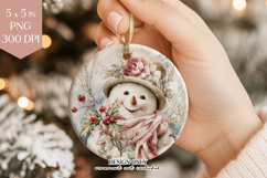 Shabby Chic Snowman Ornament Sublimation PNG Product Image 1
