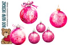 Watercolor Pink Christmas Ornaments Clipart Product Image 1