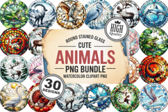 Cute Animals Round Stained Glass PNG Bundle, 30 Designs Product Image 1